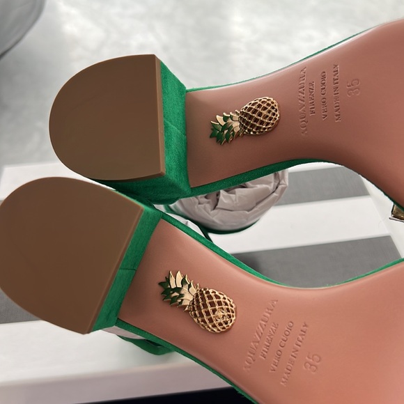 Authentic Aquazzura Suede 💯 goat skin Jasmine green sandals - Picture 7 of 13